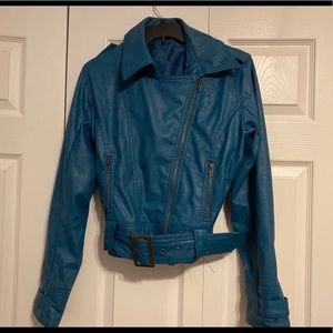 Blue leather jacket